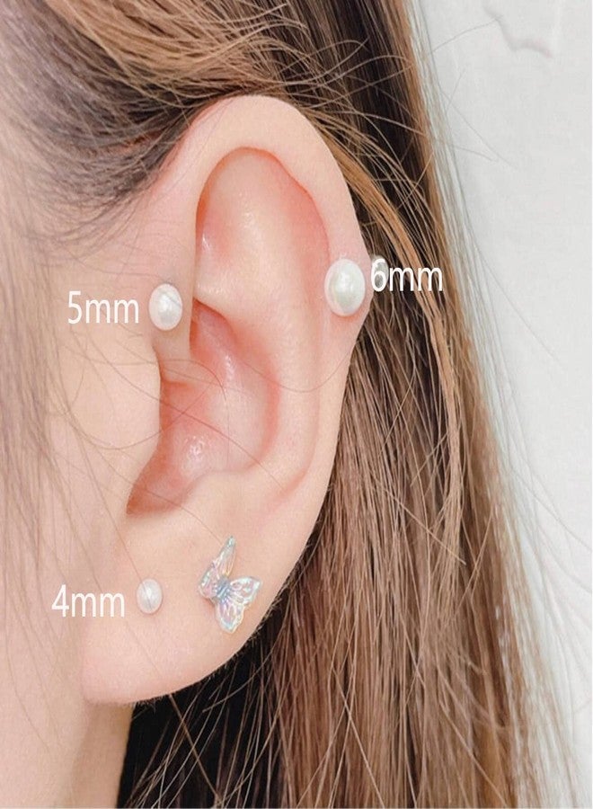 Renkovte Tiny Pearl Screw Back Stud Earrings for Women,Safety Flatback Pearl Cartilage Helix Earrings 316L Surgical Stainess Steel Jewelry Gift For Toddlers Hypoallergenic(4mm Pearl, Gold) - Image 4